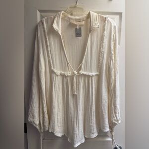 Free People- Lightweight Cream Peasant Blouse with Tie Front